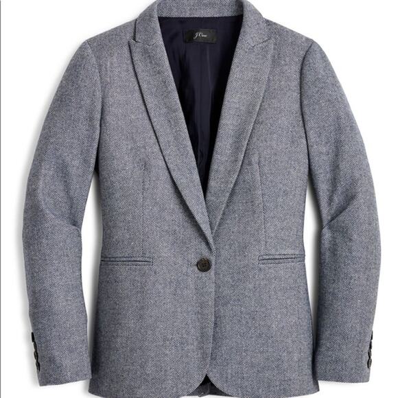 J. Crew Blue Herringbone Wool Blend Parker Blazer  Size 6 - Picture 1 of 11